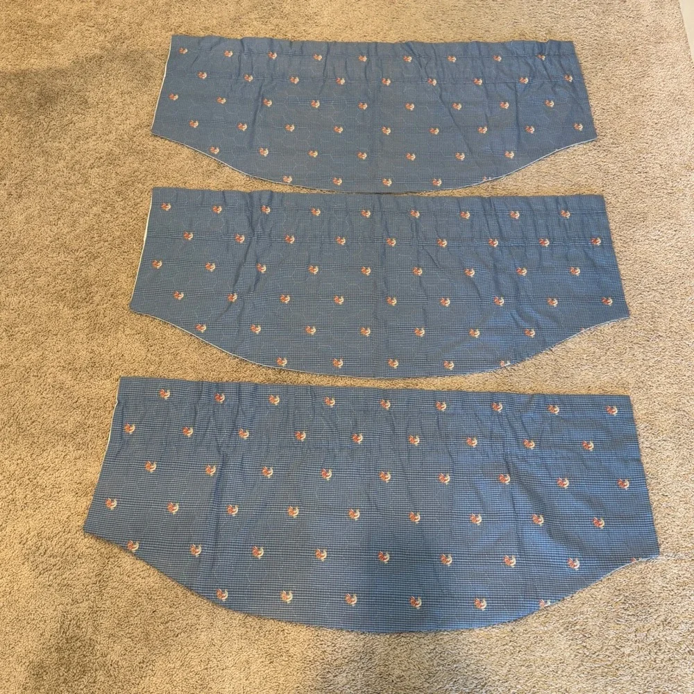 Valances Farmhouse Cottagecore Country Rooster Blue Check Set of 3 41x18in